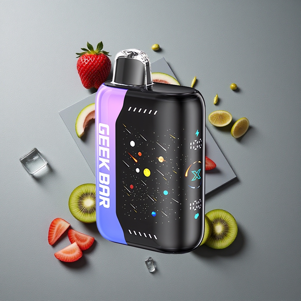 GEEK BAR Pulse X 42K Puffs Ediția Meteorit Capsă Dublă și Afișaj 3D Căpșuni Kiwi Gheață