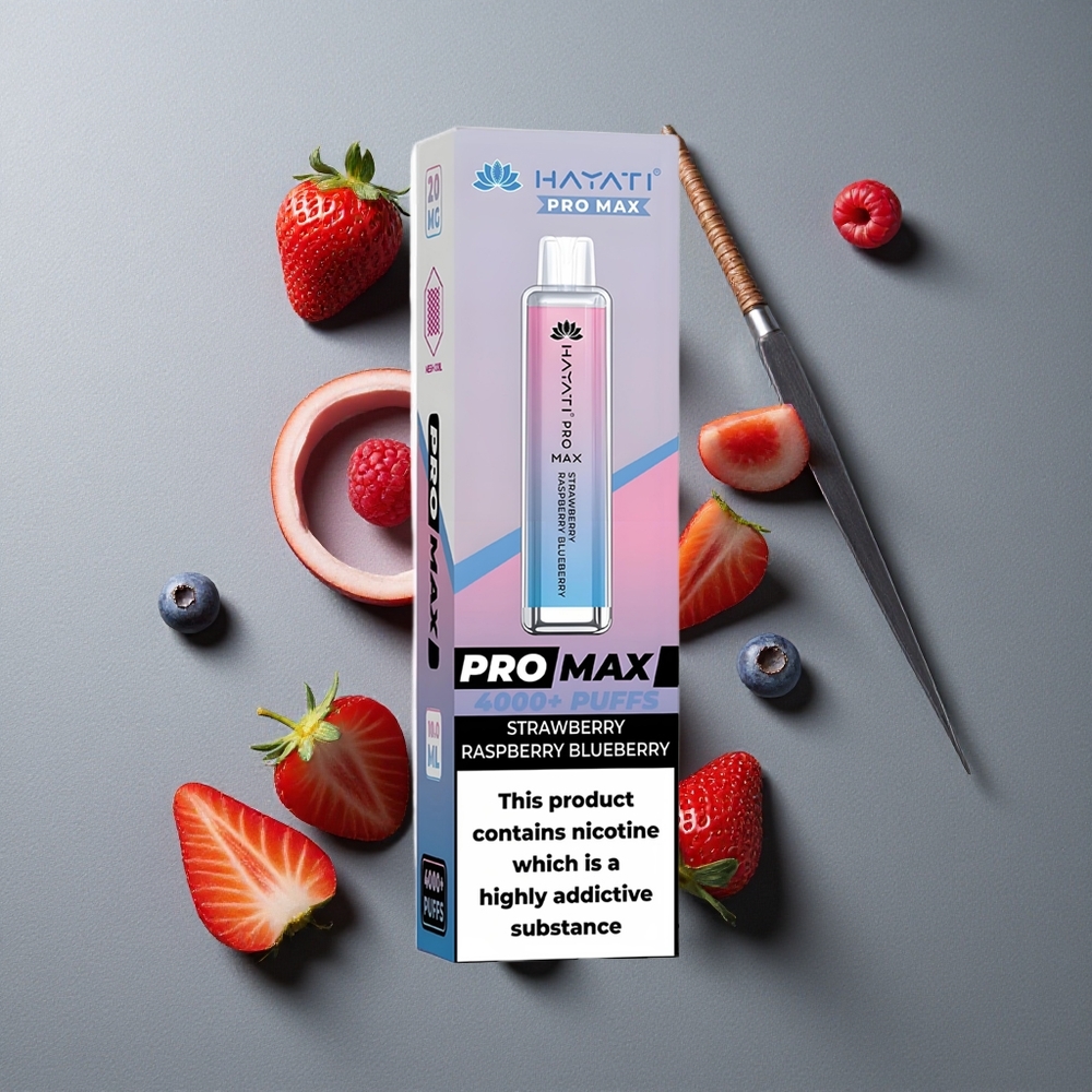 Hayati Pro Max 4000 Puffs Capsă Dispozabilă cu Baterie Reîncărcabilă 1400mAh și Aroma Căpșuni-Zmeură-Afine