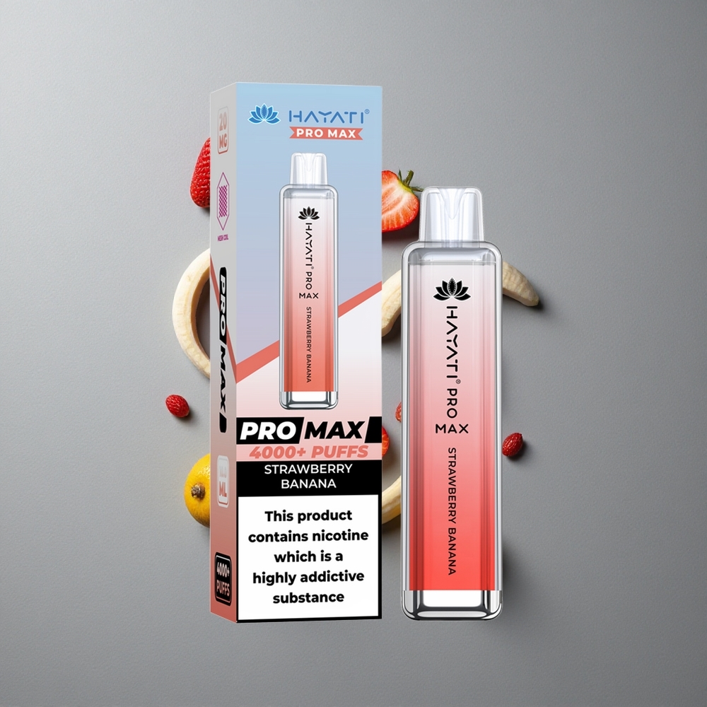 Hayati Pro Max 4000 Puffs E-lichid Capsule Reîncărcabil cu Aroma Căpșuni-Banane și LED