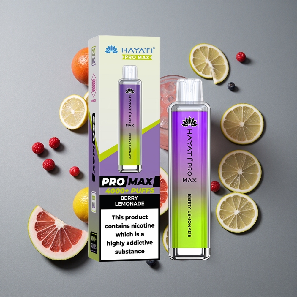 Hayati Pro Max 4000 Puffs Vape Disposable cu Baterie 1400mAh și Aroma Zmeură Limonadă