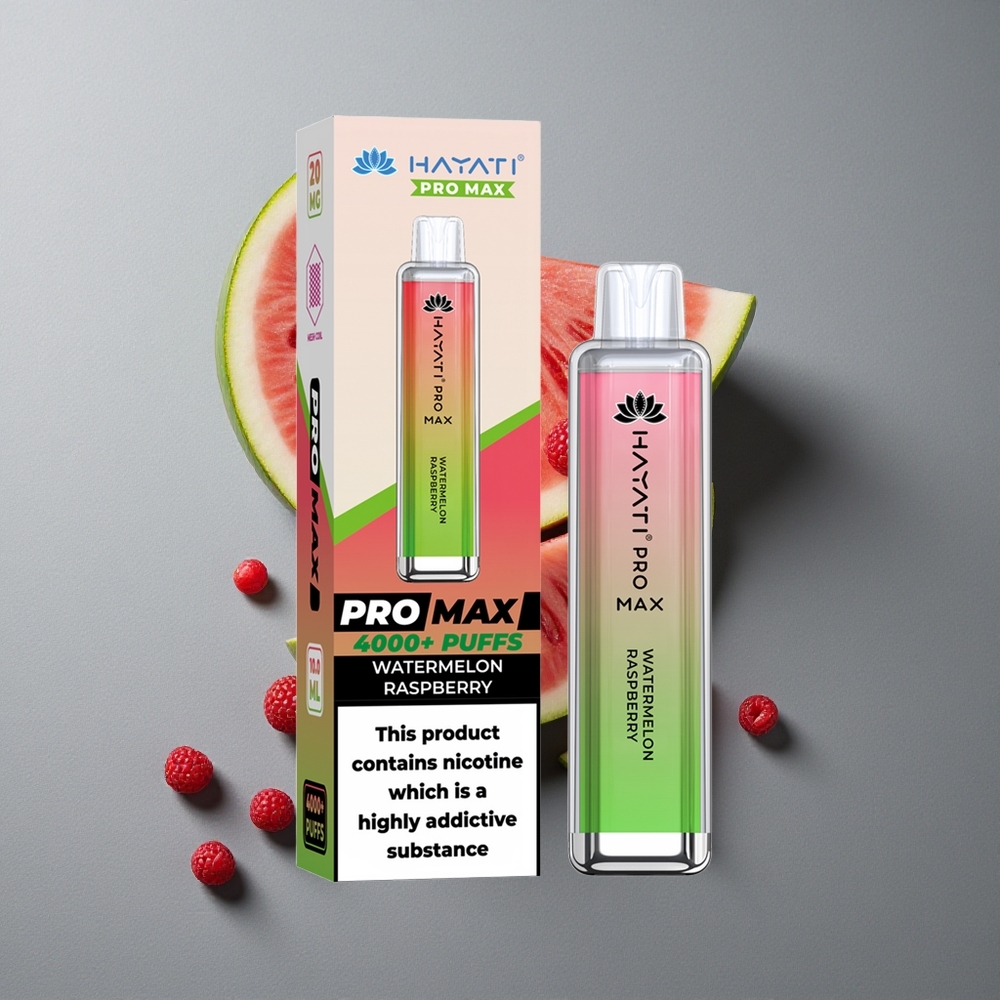 Hayati Pro Max 4000 Puffs Vape de unică folosință Zmeură Pepene Baterie 1400mAh