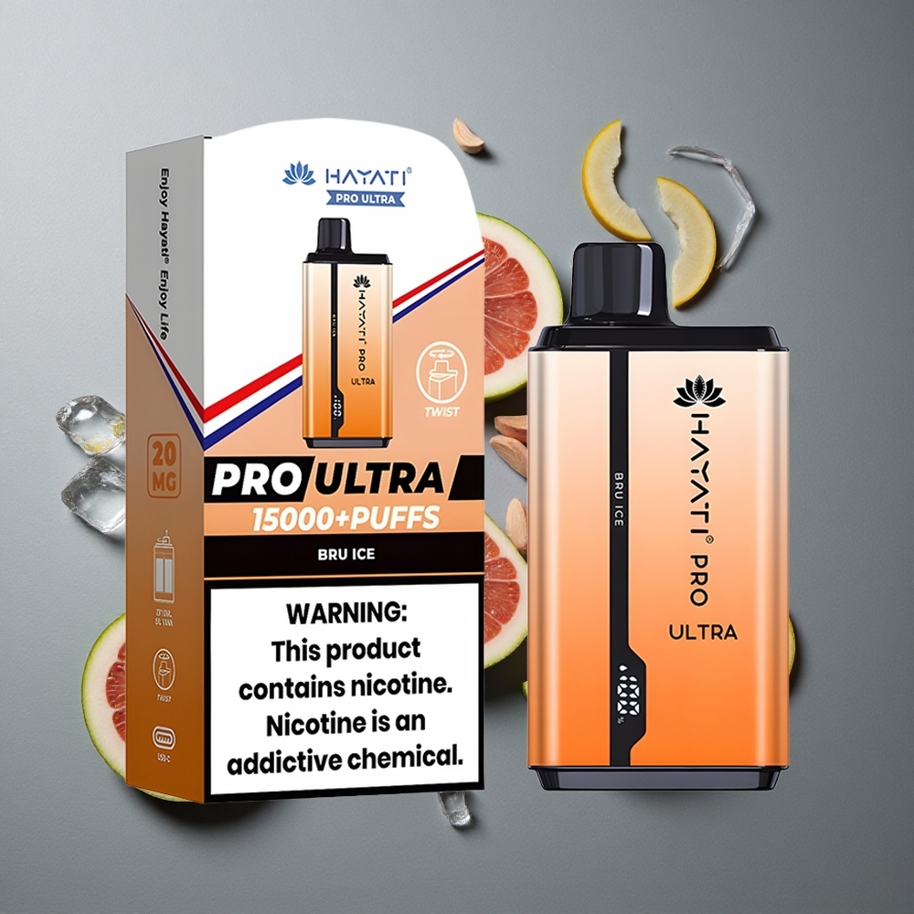 Hayati Pro Ultra 15000 Puffs Vape de unică folosință Gheață Bru cu 2 12ml Capacitate Lichid