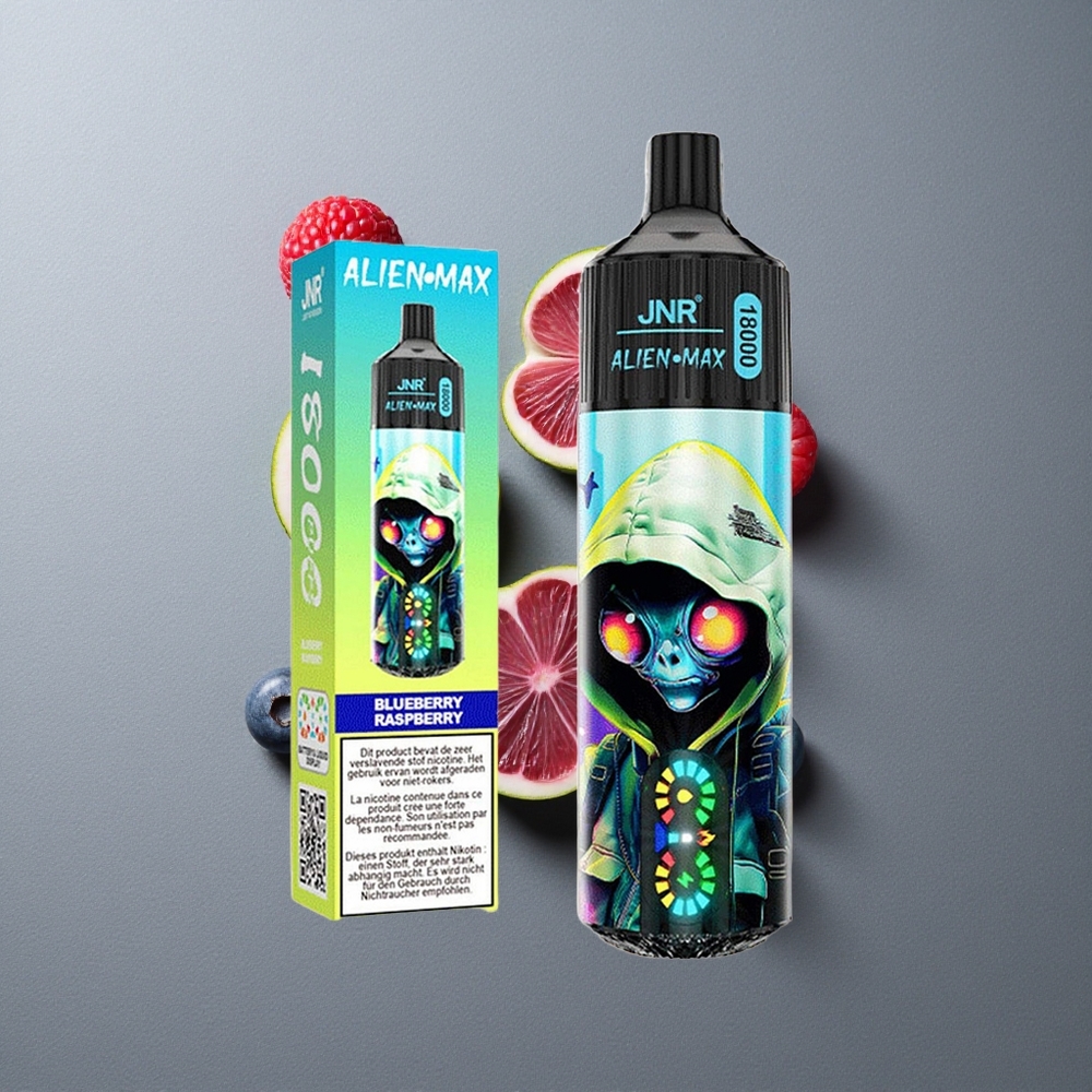 JNR Alien Max 18000 Puffs Afine Zmeură cu LED Smart și Dual Mesh Coil