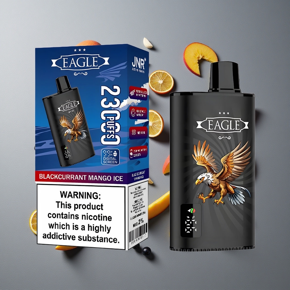JNR EAGLE Smart 23000 Puffs Vape de unică folosință Coil Mesh 1.0ohm și Port de Încărcare Type-C Blackcurrant Mango Ice