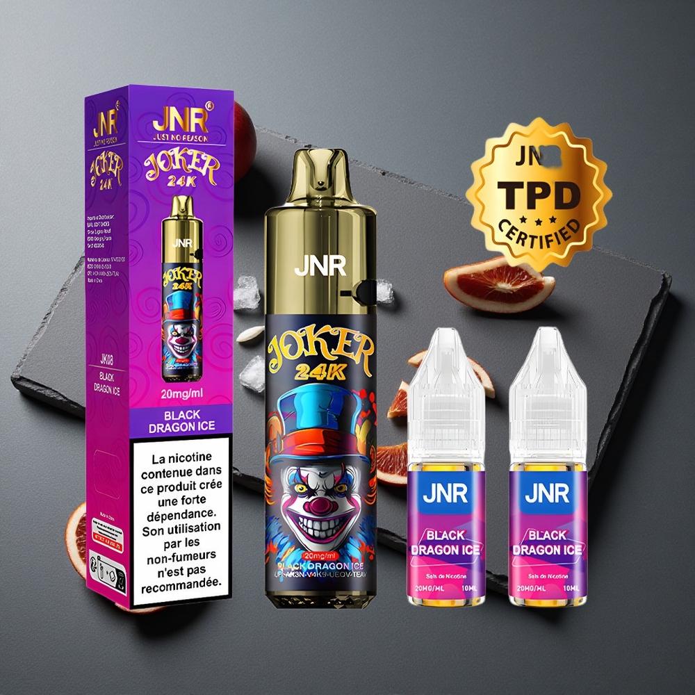 JNR Joker 24K Puffs Reîncărcabil cu 800mAh Baterie și Dragon Negru Gheață