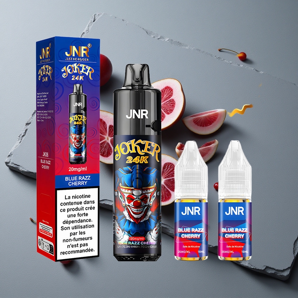 JNR Joker 24K Puffs Reîncărcabil cu 800mAh și Design Lateral - Zmeură-Albastră Cireș
