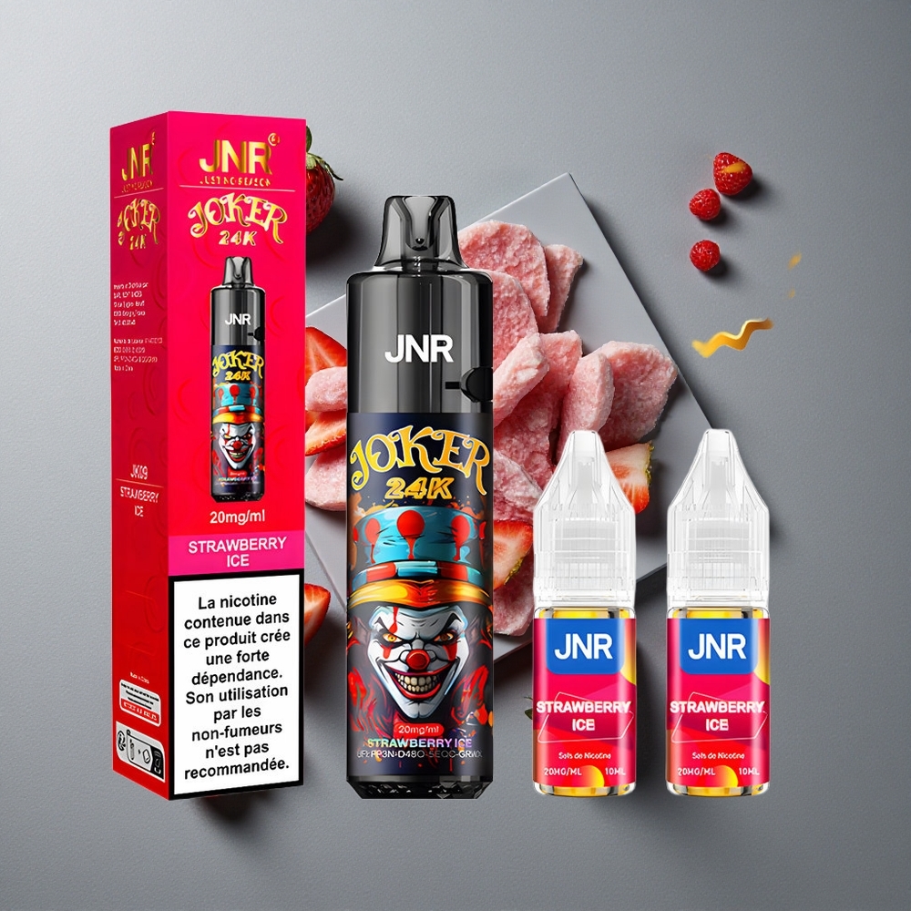 JNR Joker 24K Puffs Vape de unică folosință Gheață de Căpșuni cu 800mAh Battery și 24000 Puffs