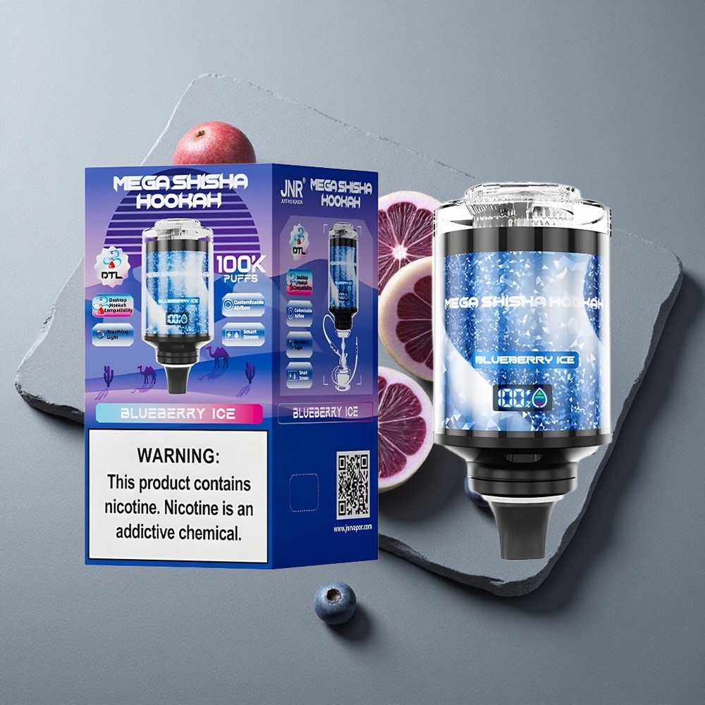 JNR Mega Shisha Hookah 100K Afine Înghețate cu Ecran Interactiv și 60ml Capacitate Lichid
