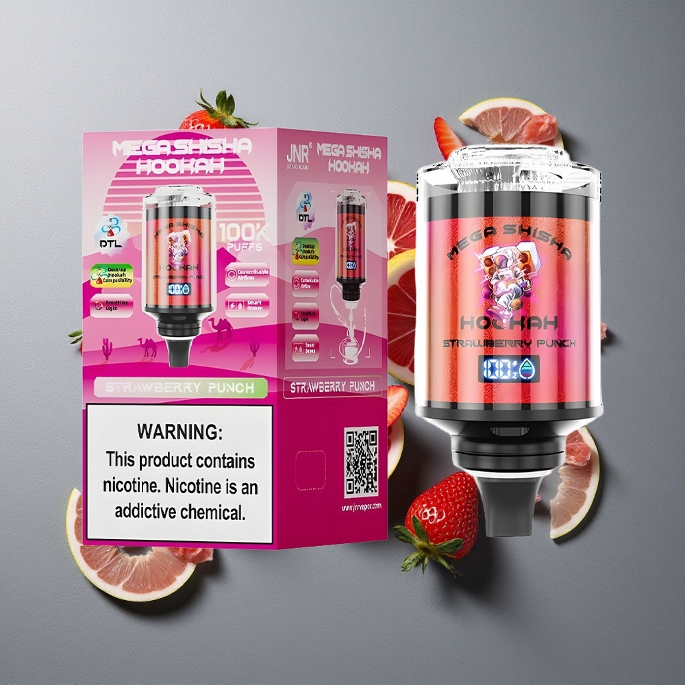 JNR Mega Shisha Hookah 100K Dulce de Căpșuni cu Ecran Interactiv și 60ml Capacitate Lichid