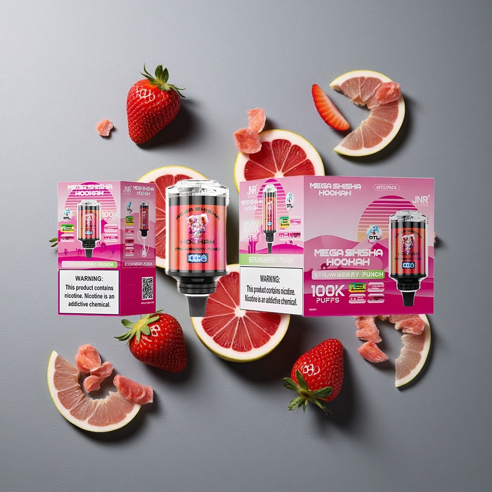 JNR Mega Shisha Hookah 100K Dulce de Căpșuni cu Ecran Interactiv și 60ml Capacitate Lichid