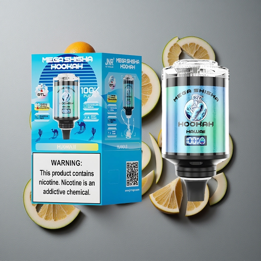 JNR Mega Shisha Hookah 100K Hawaii Compatibilitate Desktop cu 60ml Capacitate Lichid și 2200mAh Baterie