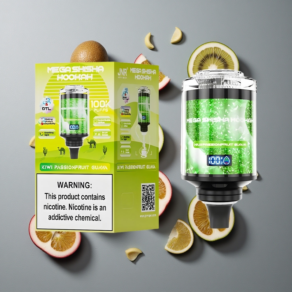 JNR Mega Shisha Hookah 100K Kiwi Mango Guava cu 60ml Capacitate și Tip-Încărcare Rapidă