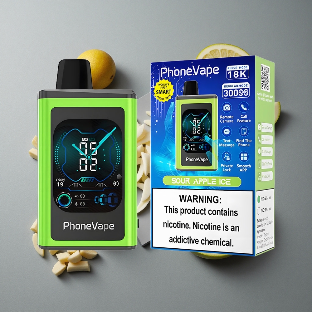 JNR PhoneVape 30000 Puffs Vape de unică folosință Măr Acru Gheață cu Baterie Reîncărcabilă 850mAh și Ecran Complet