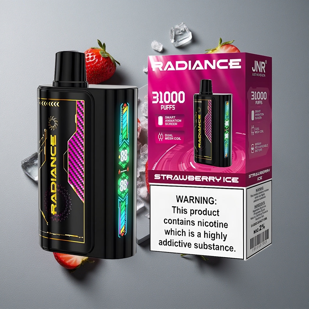 JNR Radiance 31000 Puffs Capsă Dispozabilă cu Ecran Animățional și Capsă Dual Mesh Aromă Căpșuni Înghețate