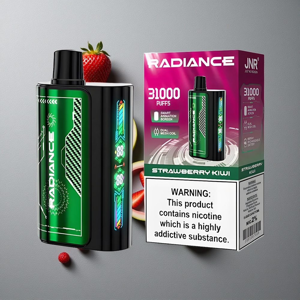 JNR Radiance 31000 Puffs Capsa Dispozabila Afine Zmeură cu Ecran Animatie Smart și Baterie Reincarcabila 950 mAh