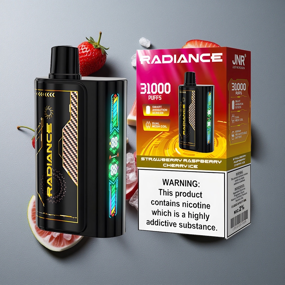 JNR Radiance 31000 Puffs Capsa Dispozabila Capsuni Zmeura Cires Gheață cu Ecran Animatie Smart