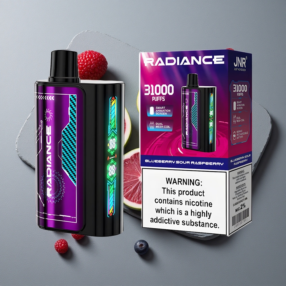 JNR Radiance 31000 Puffs Vape de unică folosință Afină Zmeură Acră cu Ecran Animă și Baterie Reîncărcabilă 950 mAh