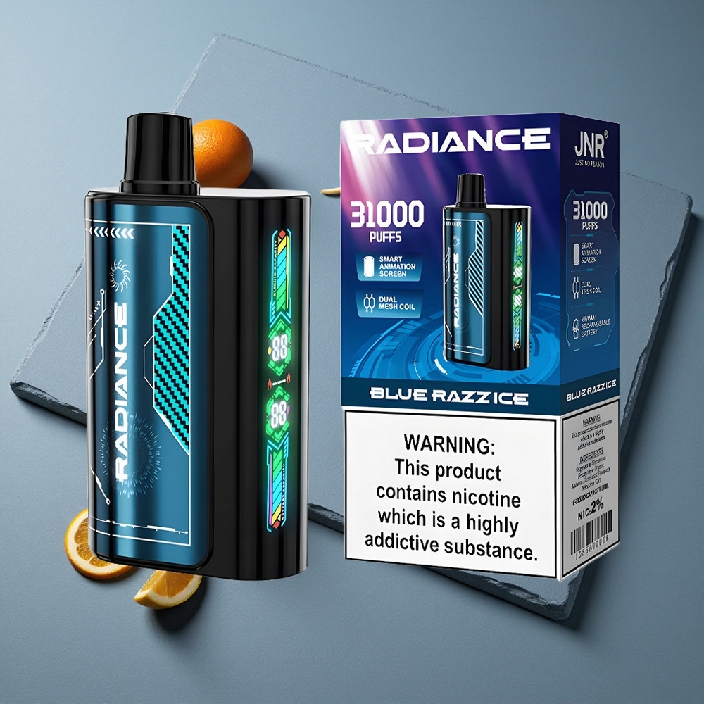 JNR Radiance 31000 Puffs Vape de unică folosință Afine Gheață Albastră cu Ecran Anim