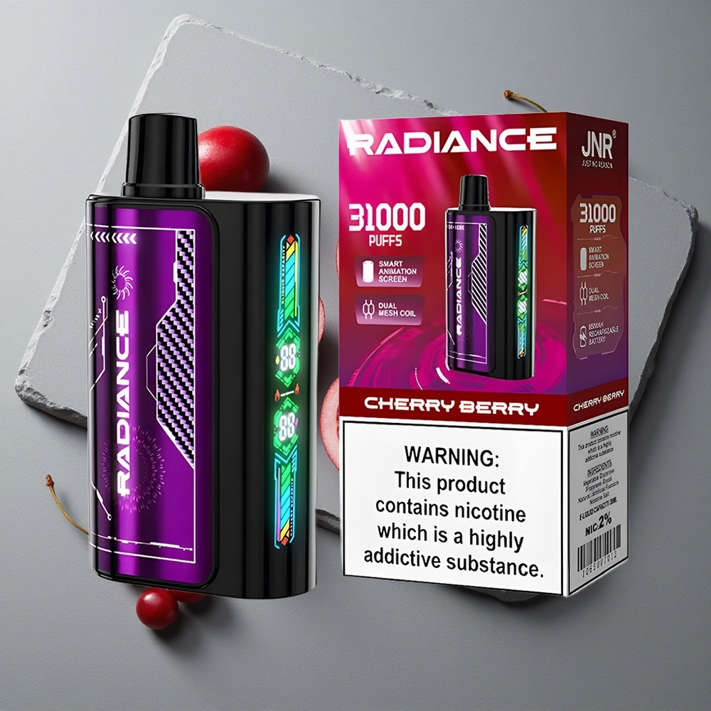 JNR Radiance 31000 Puffs Vape de unică folosință Cireșă-Boabe cu Ecran Animă Smart și Baterie Reîncărcabilă 950 mAh