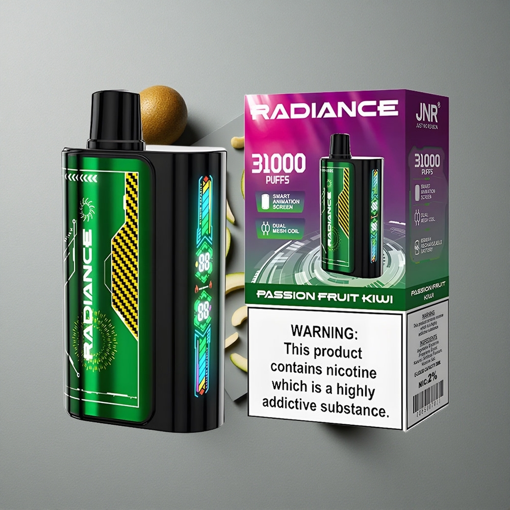 JNR Radiance 31000 Puffs Vape de unică folosință Fructul Pasiunii Kiwi cu Ecran Animat și Baterie Reîncărcabilă 950 mAh