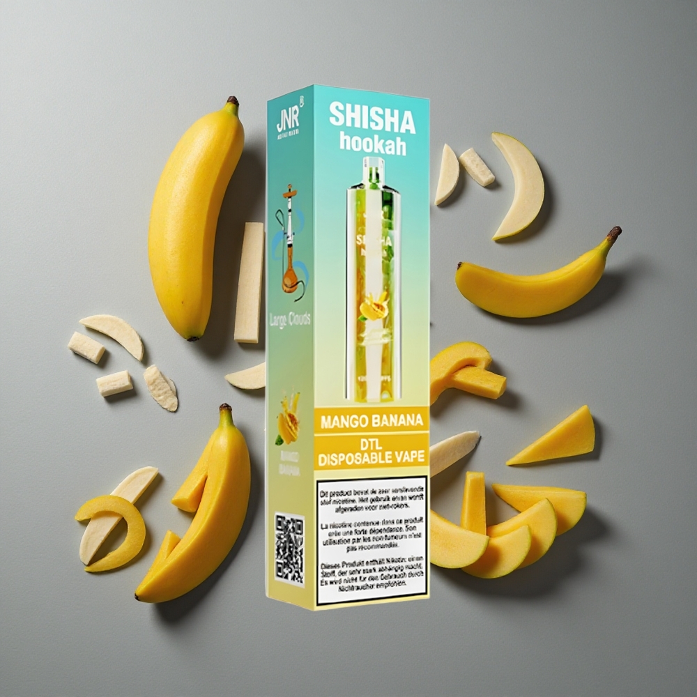 JNR Shisha Hookah 12000 Puffs Vape de unică folosință Mango Banană cu 24ml e-lichid și încărcare rapidă Type-C