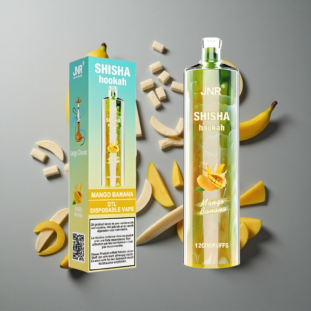 JNR Shisha Hookah 12000 Puffs Vape de unică folosință Mango Banană cu 24ml e-lichid și încărcare rapidă Type-C