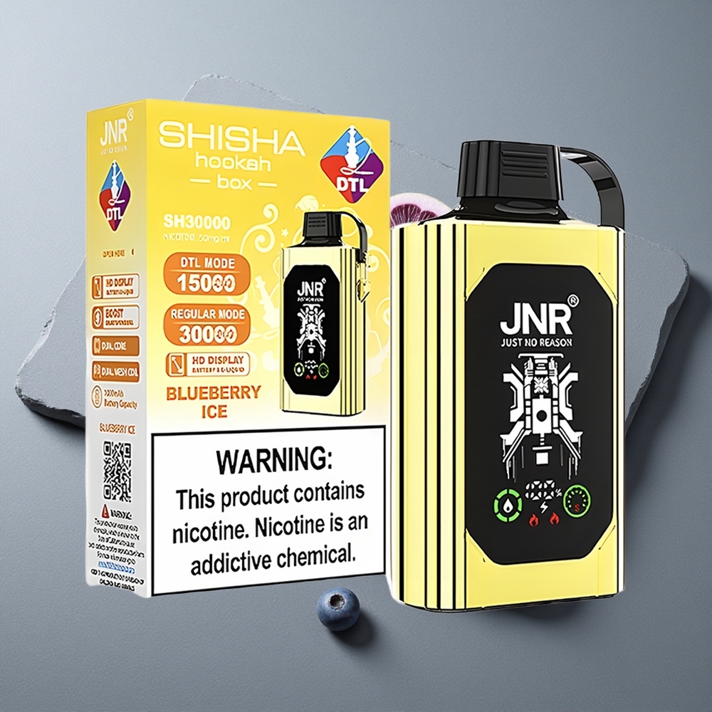 JNR Shisha Hookah Box 20500 Puffs Afișaj HD și Coil Dual Mesh & Dual Core Blueberry Ice (Zmeură cu Gheață)