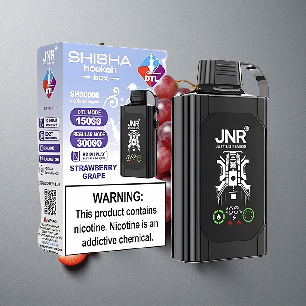JNR Shisha Hookah Box 20500 Puffs Afine Căpșuni cu Display HD și 25ml E-lichid