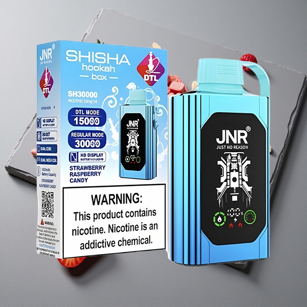 JNR Shisha Hookah Box 20500 Puffs Afine Zmeură Bomboană cu Baterie 1000mAh și Încărcare Rapidă Type-C