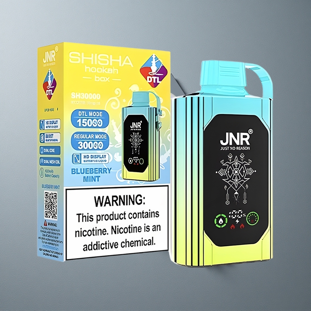JNR Shisha Hookah Box 20500 Puffs Afumătură de Afine Mentă cu Display HD și Încărcare Rapidă Type-C