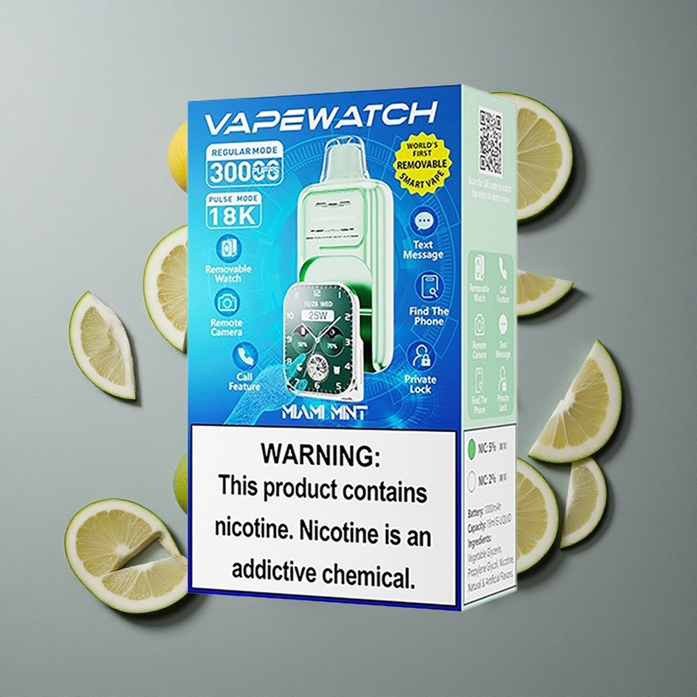JNR Vape Watch 30000 Puffs Dispozabil Miami Mentă cu 19mL Lichid și Încărcare Rapidă Type-C