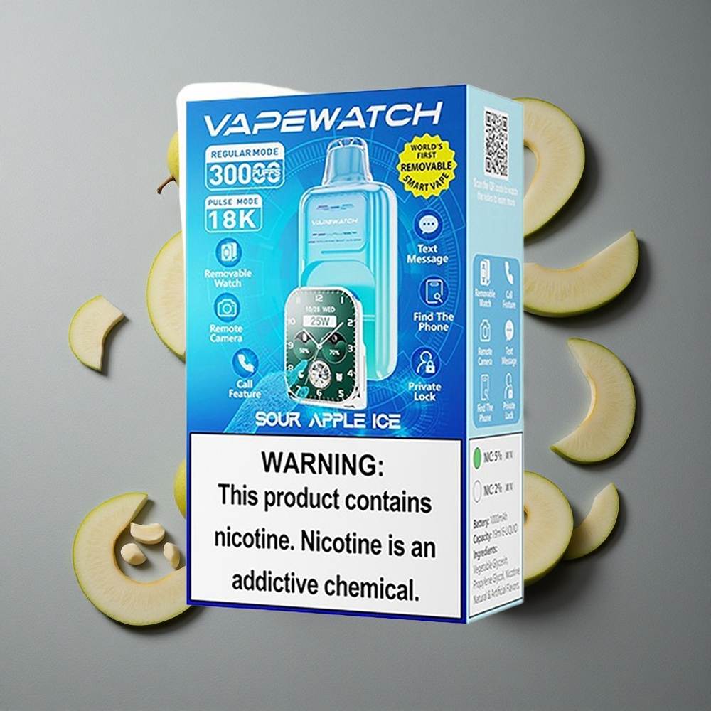 JNR Vape Watch 30000 Puffs Măr Acidulat Gheață cu 19mL E-lichid și Dual Mesh Coil