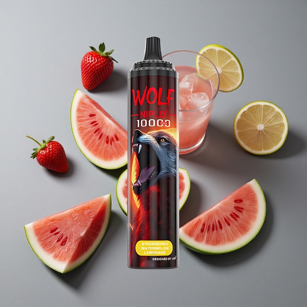 JNR Wolf Niplo 10000 Puffs Capsula Mesh 1.0 Ohm Capsa de Lichid 20ml Capsa de Baterie 650mAh Aroma Căpșuni Pepene Galben Limonadă