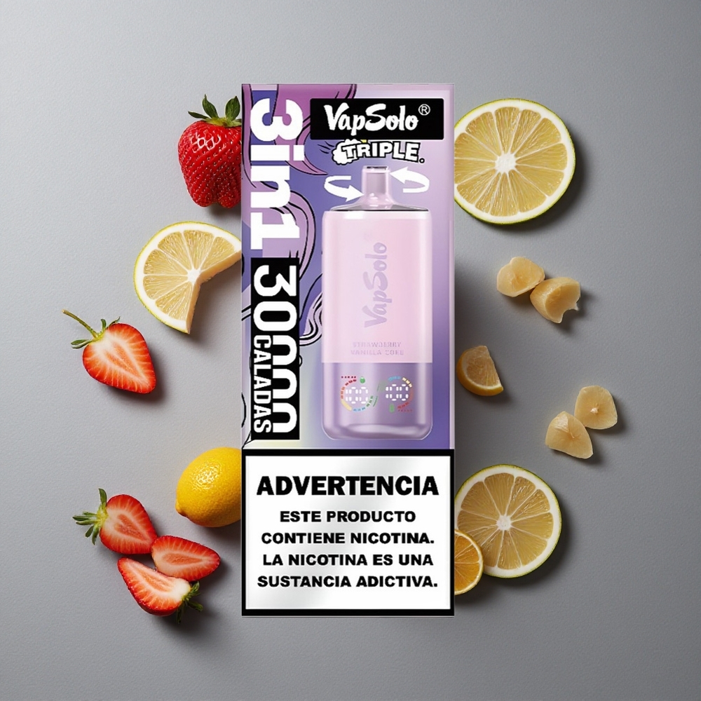 VapSolo Triple 30000 Puffs Capsa de Vanilie cu Căpșuni Port de Încărcare Type-C