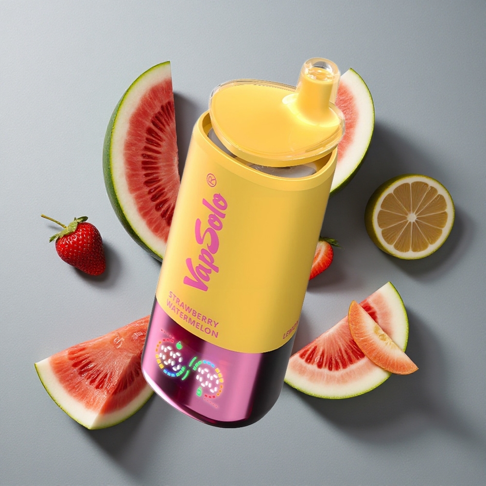 VapSolo Triple 30000 Puffs Capsuni Pepene & Lămâie piersică cu Port de Încărcare Type-C