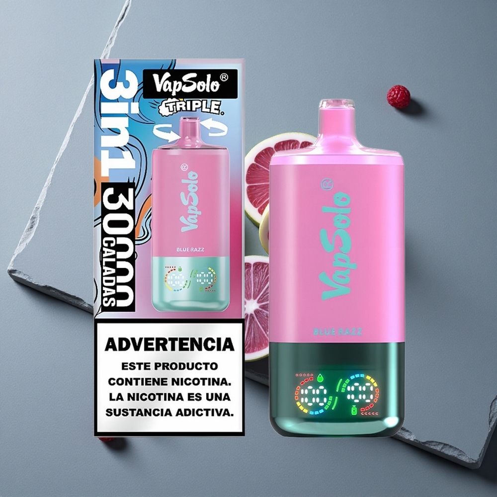 VapSolo Triple 30000 Puffs Port de Încărcare Type-C Aroma Zmeură Albastră