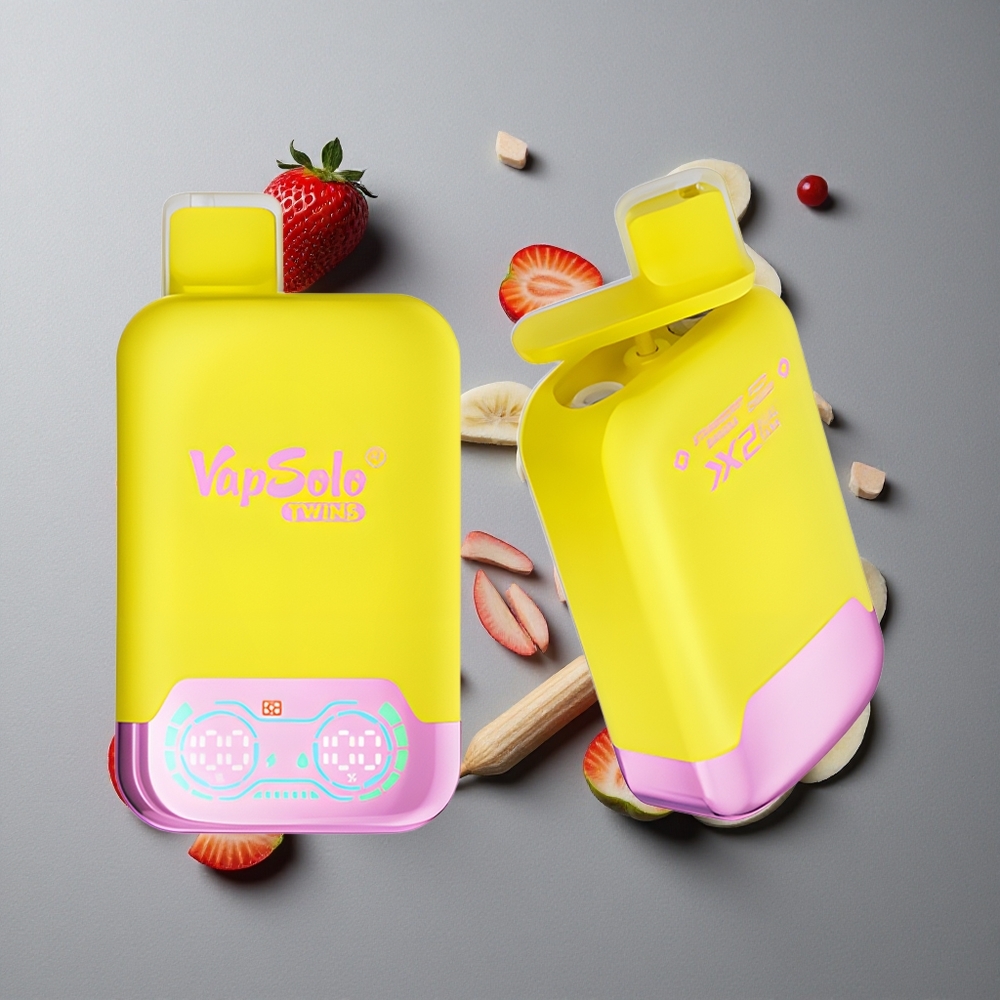 Vapsolo Twins 20000 Puffs Capsa de Tutun Electronic cu Arome de Căpșuni-Banană & Cireșe Fizante și Port Type-C 40ml Vapsolo Twins 20000 Puffs Capsa de Tutun Electronic cu Arome de Căpșuni-Banană & Cireșe Fizante și Port Type-C 40ml