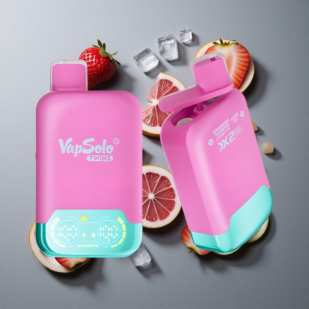 Vapsolo Twins 20000 Puffs Capsuni Zmeură Cireașă Ice & Strugure Ice cu 40 ml Lichid și Port Type-C Vapsolo Twins 20000 Puffs Capsuni Zmeură Cireașă Ice & Strugure Ice cu 40 ml Lichid și Port Type-C