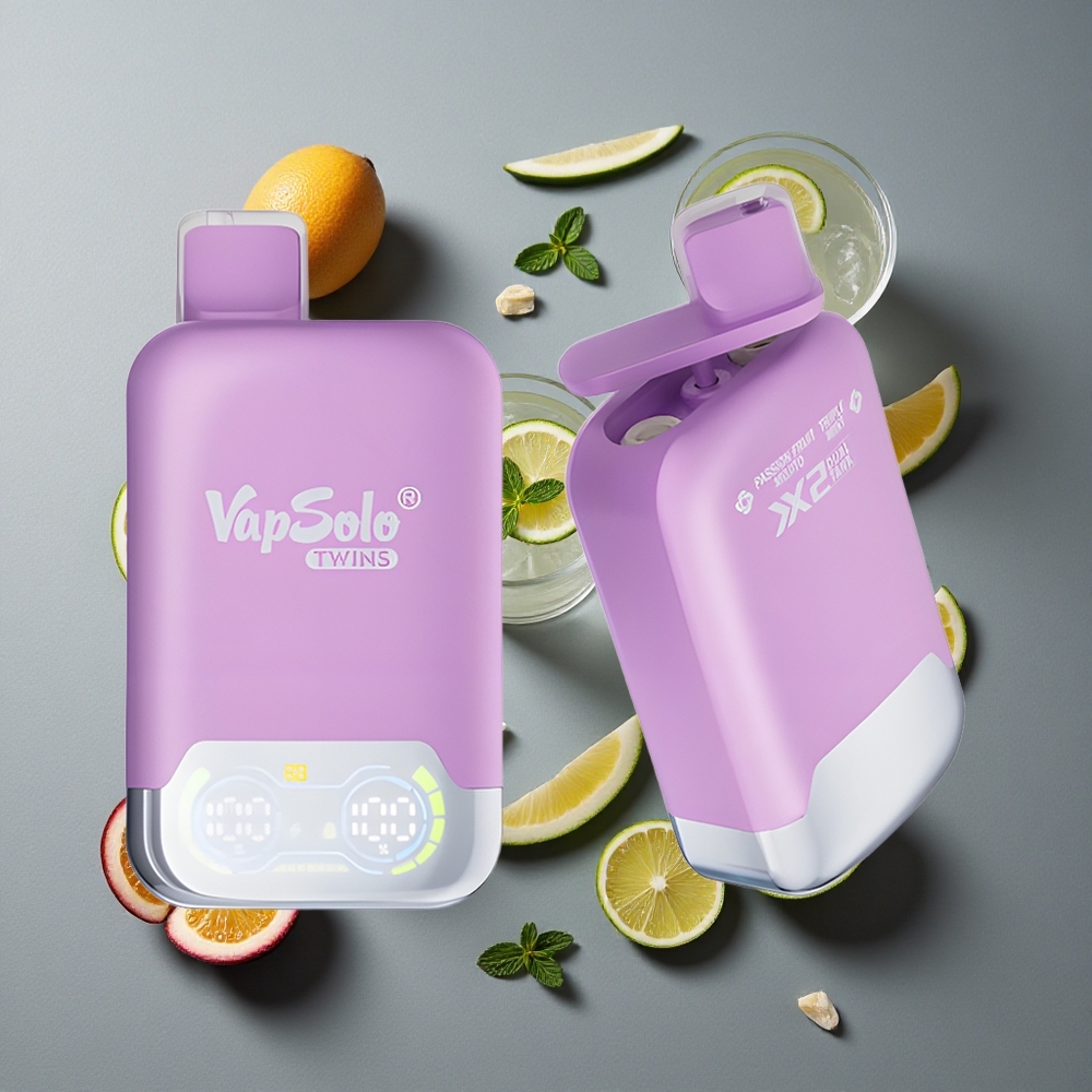Vapsolo Twins 20000 Puffs Mojito de Fructul Pasiunii & Menta Triplă cu Port de Încărcare Type-C Vapsolo Twins 20000 Puffs Mojito de Fructul Pasiunii & Menta Triplă cu Port de Încărcare Type-C
